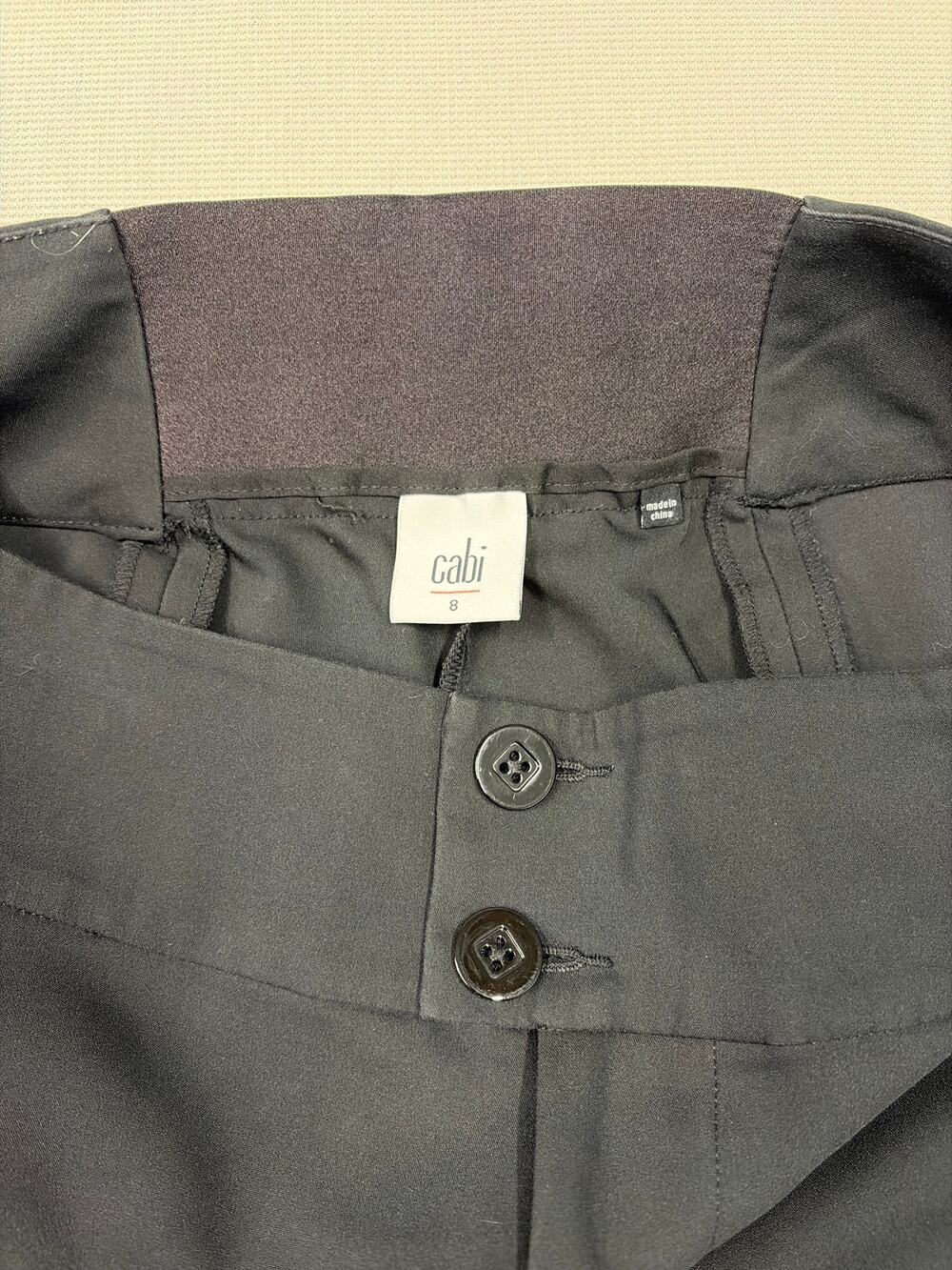 CAbi Black Straight Leg Trousers Size 8 Button Closure